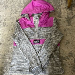 PINK pink and grey half zip with hoodie